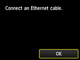 Экран подключения по проводной сети: подключите кабель Ethernet