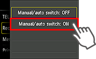 Manual/auto switch setting screen: Select ON