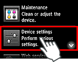 Setup screen: Select Device settings