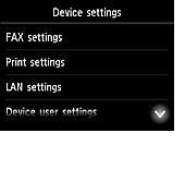 Device settings screen: Select Device user settings