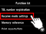 Function list screen: Select Receive mode settings