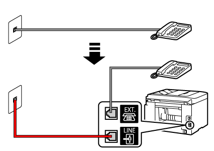 figure: Phone cord connection example (general phone line)