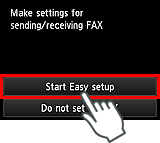 Pantalla Configuración fácil: Realice la configuración para enviar/recibir FAX
