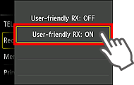 Pantalla de configuración RX fácil de usar: Seleccione ON