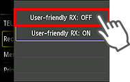 Pantalla de configuración RX fácil de usar: Seleccione OFF