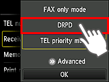 Vastuvõturežiimi määrangute ekraan: valige suvand DRPD