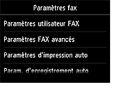 Écran Paramètres fax : Sélectionnez Configuration facile