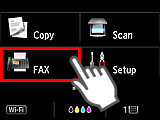 Het scherm HOME: Selecteer FAX