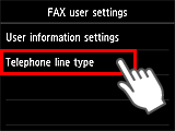 Skjermbildet Faksinnstillinger: Velg Type telefonlinje