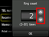 Ekran ustawienia liczby dzwonków
