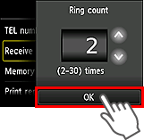 Ekran ustawienia liczby dzwonków