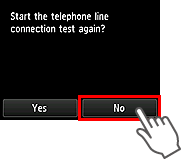 Pantalla Configuración fácil: ¿Iniciar de nuevo la prueba de conexión de línea telefónica?