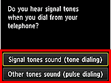 Obrazovka Jednoduché nastavenie: Počujete pri vytáčaní z telefónu tóny signálu?