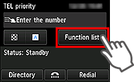 شاشة فاكس: تحديد Function list