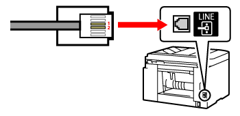 Imagen: Compruebe la conexión entre el cable telefónico y la impresora
