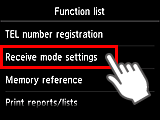 Tela Lista Função: Selecione Config. modo de recepção