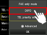 Tela Config. modo de recepção: Selecionar DRPD