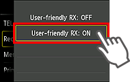 Kullanıcı dostu RX ayarı ekranı: AÇIK'ı seçin