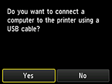 Obrazovka Připojení USB: Připojení počítače k tiskárně pomocí kabelu USB