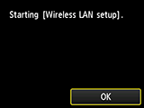 Obrazovka Připojení k bezdrátové síti LAN: Spuštění nastavení bezdrátové sítě LAN