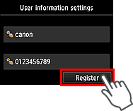 User information settings confirmation screen