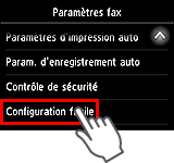 Écran Paramètres fax : Sélectionnez Configuration facile