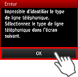 Ecran d'erreur : Impossible d'identifier le type de ligne téléphonique.