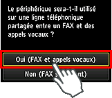 Écran Configuration facile : Sélectionnez Oui (FAX et appels vocaux)