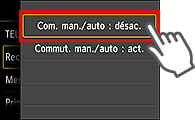 Écran des paramètres Com. man./auto : Sélection de Désactivé