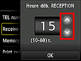Écran des paramètres Heure déb. RECEPTION