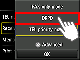 Tela Config. modo de recepção: Selecionar DRPD