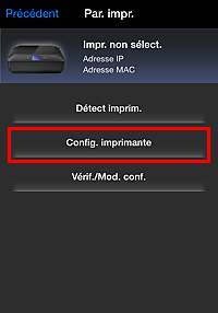 Écran des paramètres de l'application