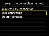 Select connection method screen: Select USB connection