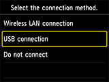 Select connection method screen: Select USB connection