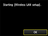 Obrazovka Připojení k bezdrátové síti LAN: Spuštění nastavení bezdrátové sítě LAN