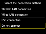 Skærmbilledet Vælg forbindelsesmetode: Vælg Opret ikke forbindelse