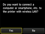 Pantalla de conexión LAN inalámbrica: conectar un ordenador, un teléfono inteligente, etc., a la impresora por medio de una LAN inalámbrica
