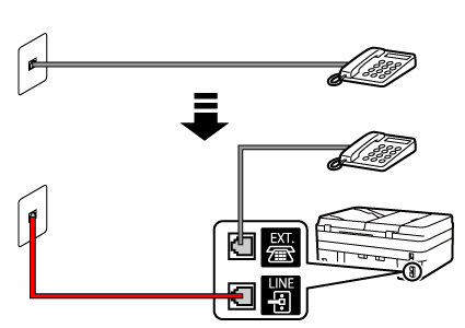 obrázek: Příklad zapojení telefonního kabelu (běžná telefonní linka: zabudovaný záznamník)