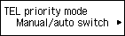 Skjermbildet Tlf.prioritetsmodus: Velg Manuell/auto. velger