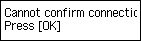 Zaslon Enostavna nastavitev: Cannot confirm connection; check connections at phone cord ends (Povezave ni mogoče preveriti; preverite povezavi na koncih telefonskega kabla)