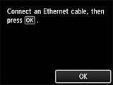 Obrazovka Připojení ke kabelové síti LAN: Připojení ethernetového kabelu