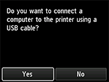 Obrazovka Připojení USB: Připojení počítače k tiskárně pomocí kabelu USB