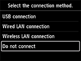 Skærmbilledet Vælg forbindelsesmetode: Vælg Opret ikke forbindelse