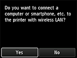 Wireless LAN connection screen: Connect a computer or smartphone, etc. to the printer with wireless LAN