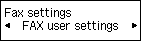 Fax settings screen: Select FAX user settings