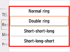 FAX ring pattern setting screen