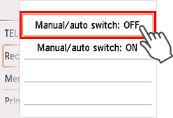 Skærmen til indstilling af Skift til manuel/auto: Vælg FRA