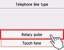 Skærmen Telefonlinjetype: Drejeskive (puls)