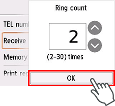 Ring count setting screen
