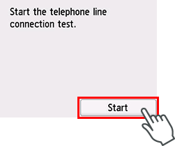 Pantalla Configuración fácil: Iniciar la prueba de conexión de línea telefónica